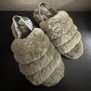UGG Fluff Yeah Slide Grey Sheepskin Slingback Slippers